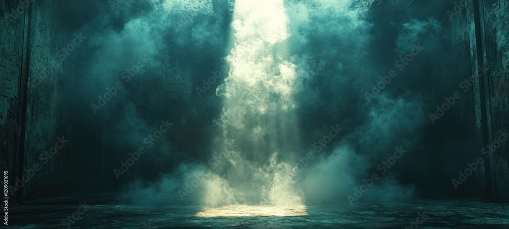 Poster empty abstract room with smoke illuminated by spotlight for display background