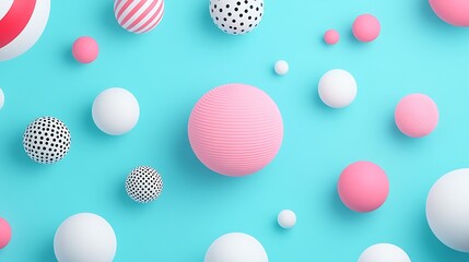 Fototapeta premium Colorful and Playful Composition of Various 3D Balls on a Bright Turquoise Background
