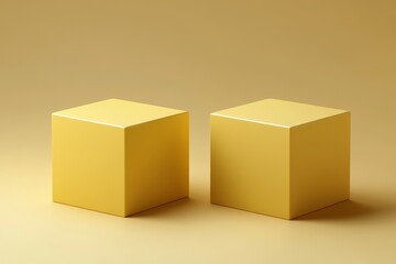 Fototapeta premium Two yellow cubes on a yellow background.
