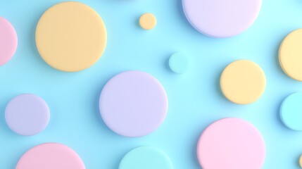 Colorful Circles on a Soft Blue Background in Pastel Shades for Creative Design Projects and Digital Art