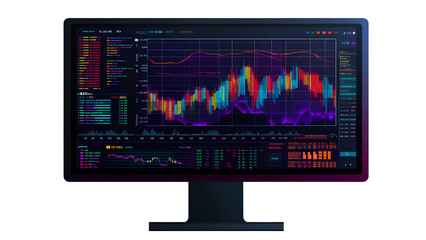 Advanced Trading Chart on High-Resolution Monitor: Interactive Financial Analytics, Real-Time Market Data, and Investment Visualization for Traders