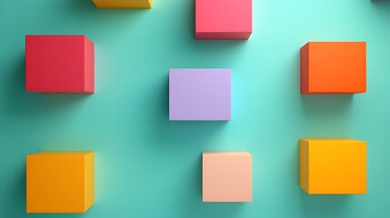 Fototapeta premium Colorful Geometric Cubes on a Bright Teal Background for Creative Design Concepts and Modern Art Inspiration