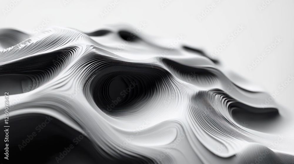 Poster dynamic abstract wave patterns flowing in black and white with neon lights