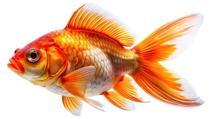 Obraz premium Panoramic Fancy Goldfish, Isolated White Background, High-Resolution, Aquarium Fish, Goldfish Image, Pet Fish Photography