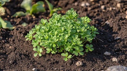 Lush Green Seedlings Growing in Dark Soil