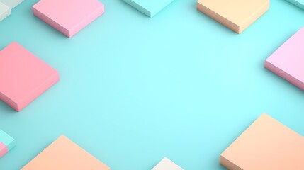 Colorful geometric shapes on a vibrant turquoise background creating a playful and modern design aesthetic