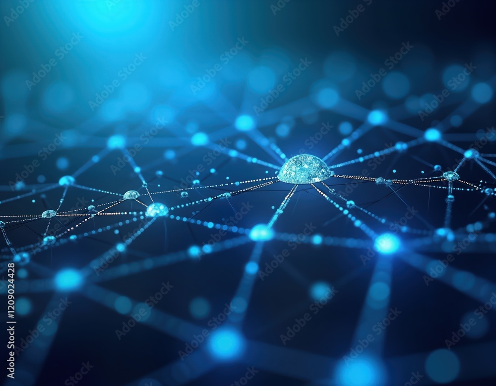 Poster abstract tech network structure glows with vibrant blue light. complex interconnected lines form dyn