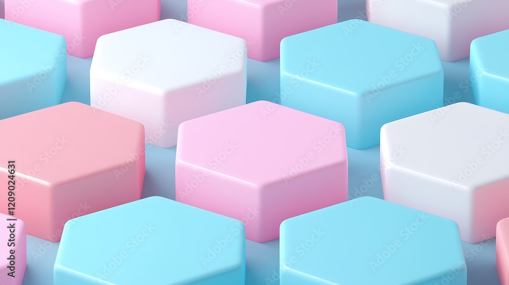 Poster colorful hexagonal shapes in pastel tones arranged in a tiled pattern for creative background use