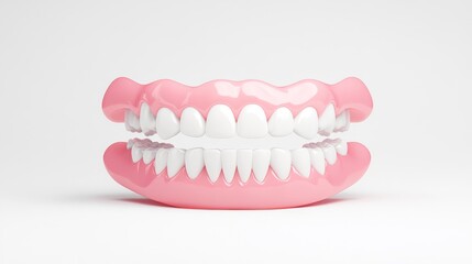 Fototapeta premium Realistic Model of Human Teeth with Pink Gum for Dental Education and Health Awareness in Dentistry, Healthcare, and Anatomy Studies with a Plain Background