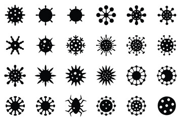 Silhouette set of vector illustrations of simple shapes of various virus icons and pictograms