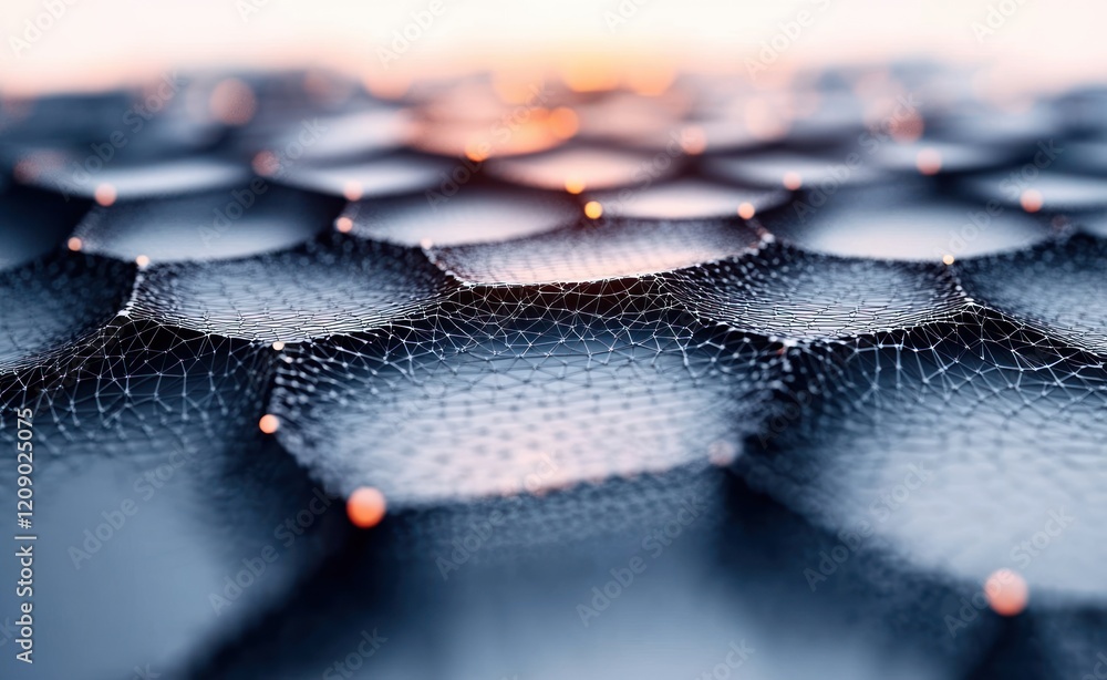 Poster intricate hexagonal mesh structure abstract technology design in soft lighting