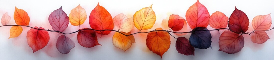 Autumn Leaves Watercolor Art Red Orange Yellow Seasonal Design Elements Background Illustration