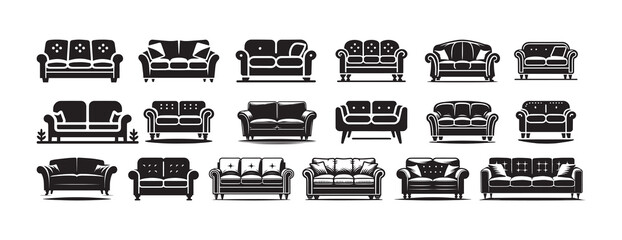 Sofa Silhouette Vector Collection, Couch Silhouette 