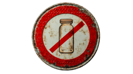 Sign prohibiting container disposal in a vintage style at a public area isolated on transparent background