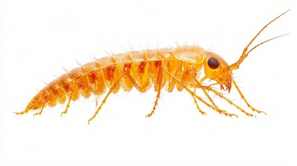 Detailed Close up of an Amber Colored Insect Specimen on White Background