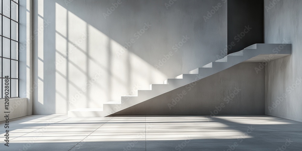 Poster geometric product display with soft shadows and natural light on white background