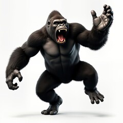 Naklejka premium Powerful gorilla stands isolated against white background. Angry expression. Huge primate ready for action. Wild animal illustration. Studio shot. Great for wild animal themes adventurous design.