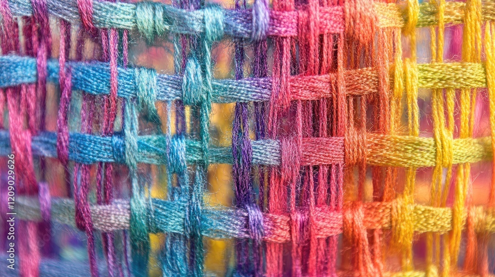 Aufkleber colorful rainbow mesh weave textile with vibrant threads intertwined in a beautiful pattern