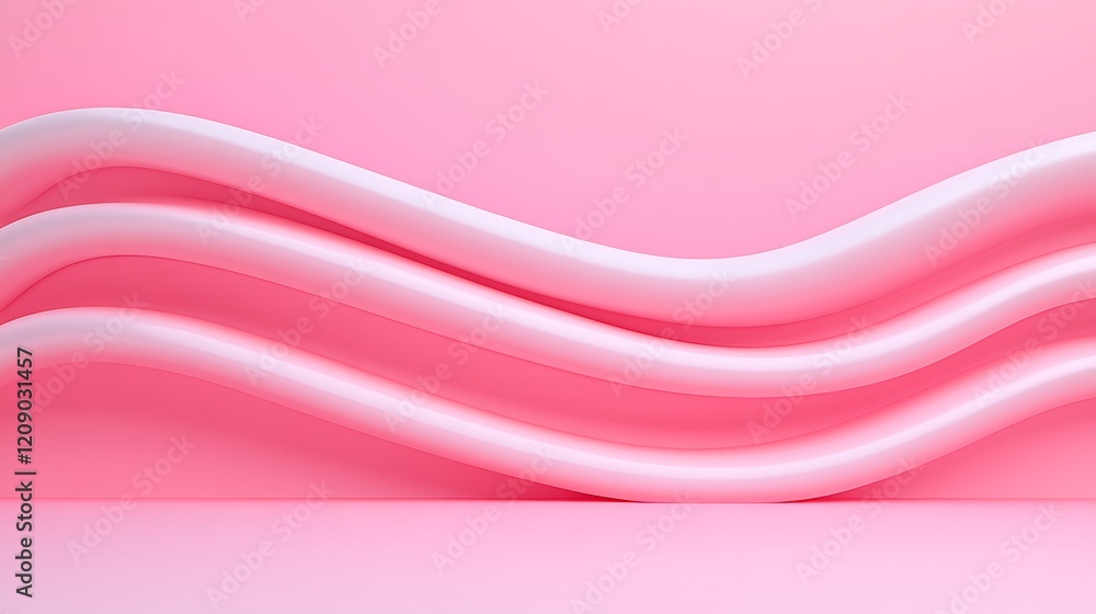 Poster curved white lines on soft pink background creating modern minimalist abstract art composition