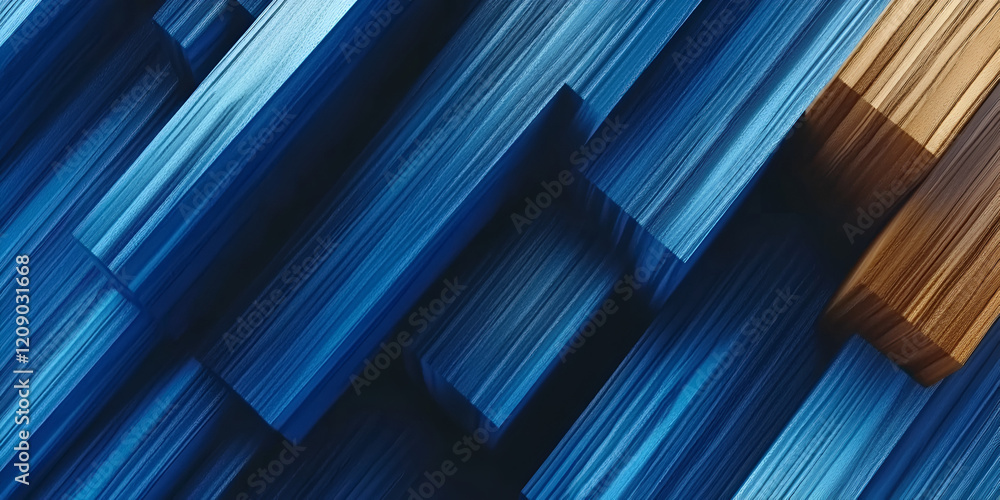 Poster abstract blue and brown stripes: dynamic interplay of deep blue and warm brown rectangular stripes c