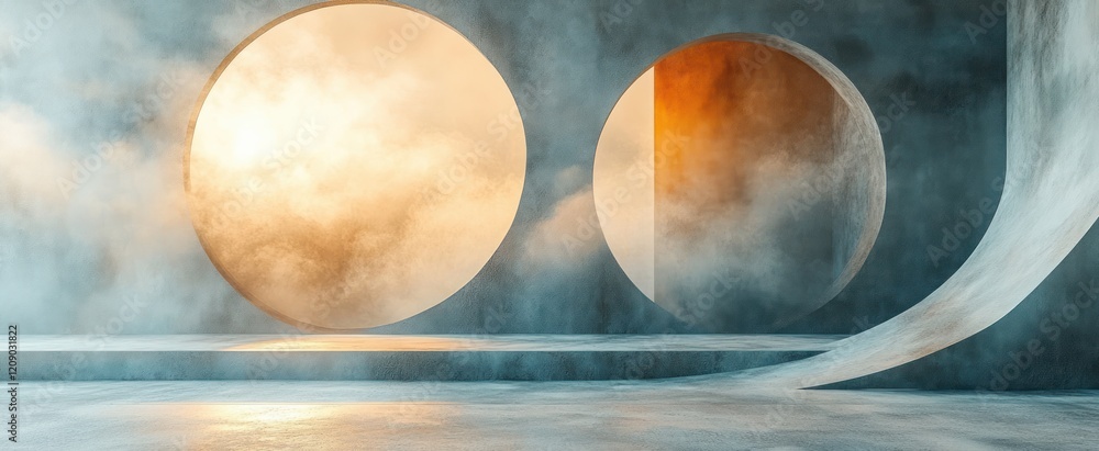Aufkleber Abstract Minimalist Background with Overlapping White Circles and Texture Soft Lighting Gentle Shadows