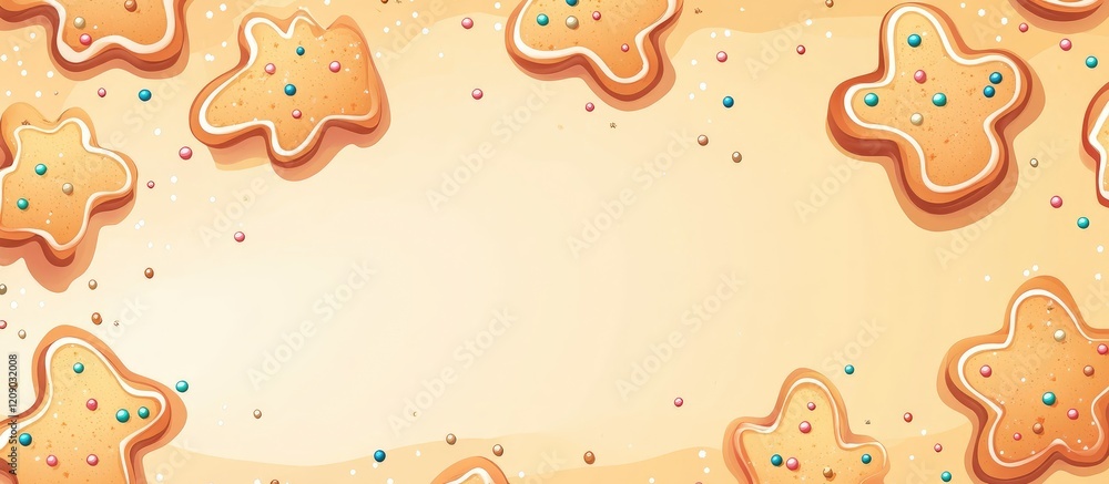 Aufkleber festive gingerbread cookies with colorful sprinkles arranged on a soft orange background creating a 