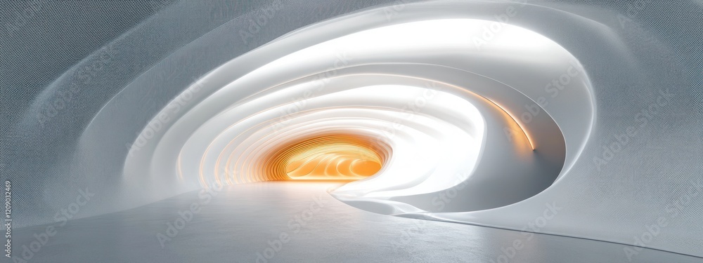 Poster futuristic architectural design flowing curved lines soft lighting minimalist background