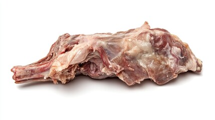 Raw rabbit meat cut on a clean white background suitable for culinary and food preparation advertisements