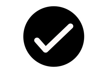white check mark icon on black round circle transparent background png file type flat style tick...