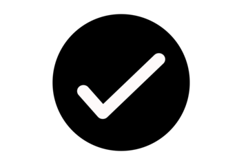 white check mark icon on black round circle transparent background png file type flat style tick icon for web site design, logo, app, UI design