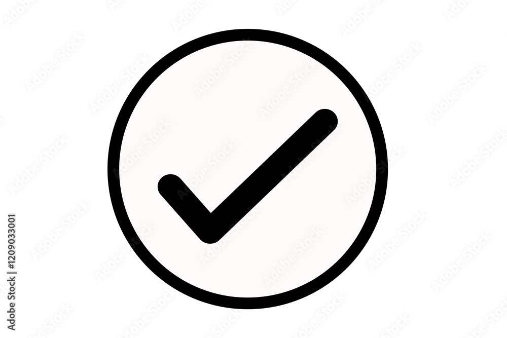 Wall mural black check mark icon on white round circle black border transparent background png file type flat s
