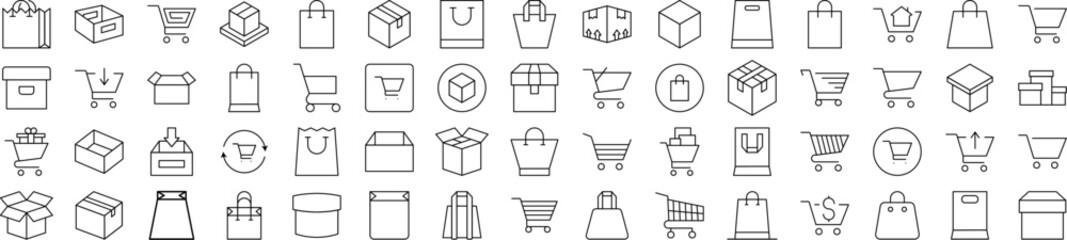 Collection of Shopping Bags Related Line Icons. Outline Signs for Graphic and Web Design, Apps, Adverts, Various Cards