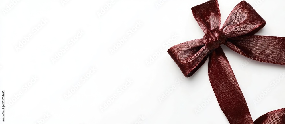Poster elegant red velvet ribbon and bow positioned on a white background, creating negative space for pers