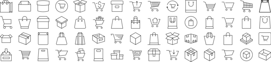 Shopping Bags Line Icon Bundle. Outline Signs for Graphic and Web Design, Apps, Adverts, Various Cards
