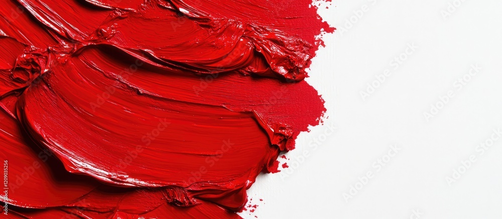 Poster vibrant red textured paint smear on a clean white background creating a striking design element with