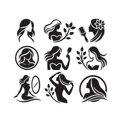 Elegant Woman Silhouette Icons vector art Illustration