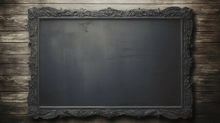 Minimalist Photo of an Empty Wooden Frame on a Dark Wall 