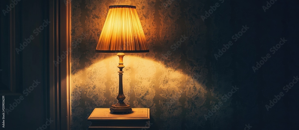 Poster elegant lamp casting a warm glow in a dimly lit room creating a serene and inviting atmosphere perfe