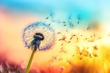 Dandelion seeds blowing in sunset. (1)