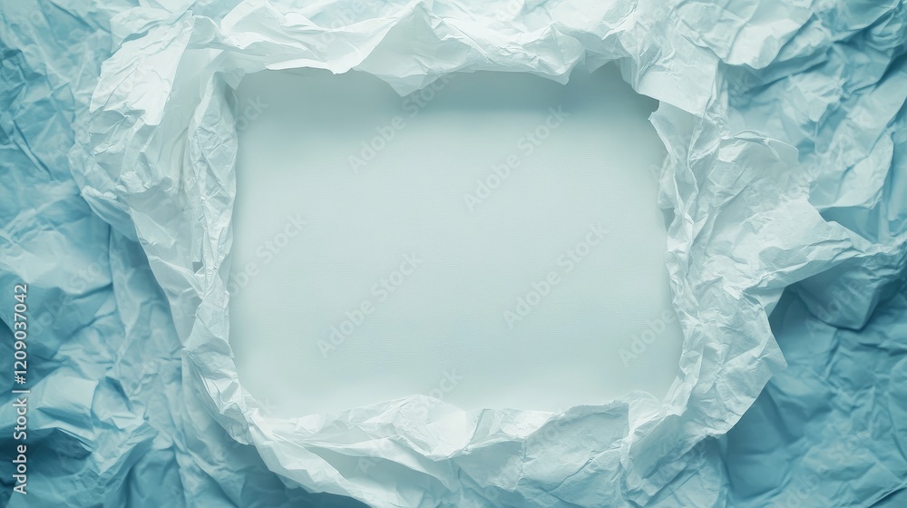 Poster crumbled tissue paper framing an empty rectangular space for creative labeling or text placement on 
