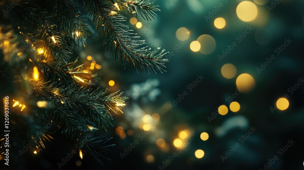 Poster elegant christmas lights illuminating fir branches on a dark backdrop with generous space for text a