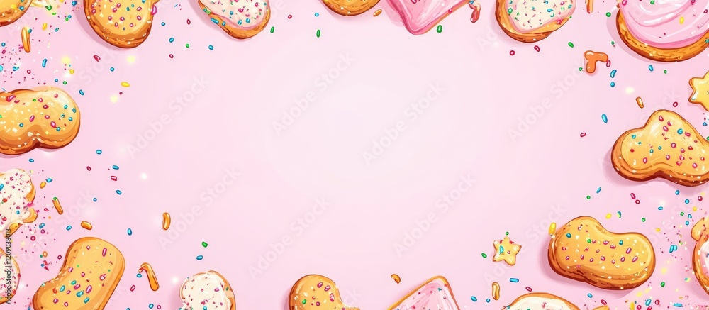 Aufkleber colorful gingerbread cookies adorned with vibrant sprinkles on a soft pink background creating a fes