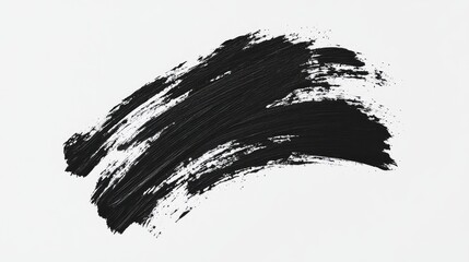 Dynamic black brushstroke texture on pristine white background for creative graphic design applications in contemporary arts.