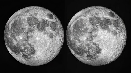 Detailed comparison of the full moon captured through a telescope at perigee and apogee showcasing unique surface features and lunar details.