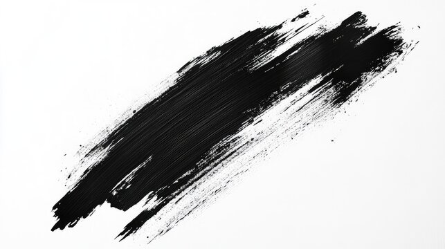 Black brush stroke texture on clean white backdrop ideal for graphic design, showcasing abstract artistry and creative visual elements.