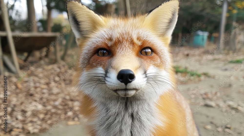 Poster close-up portrait of a red fox in a serene meadow with soft blurred background showcasing its vibran