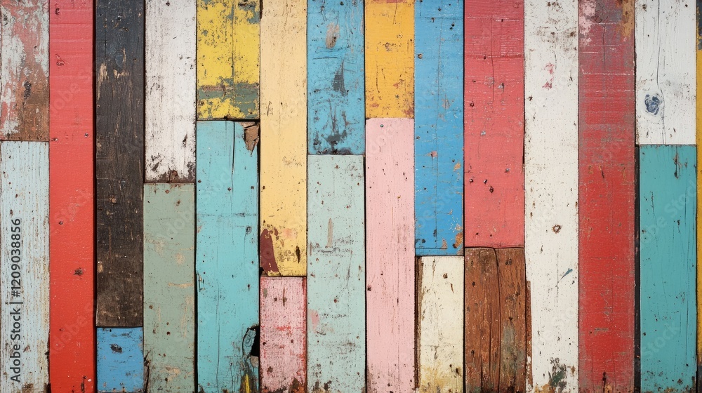Aufkleber Colorful vintage recycled wood texture for creative backgrounds and rustic design elements in various applications.
