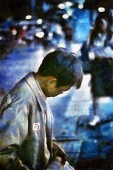 Homeless people Chalk paint Illustrations creates art style impressionism of painting.