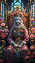 Obraz premium cat king and flowers