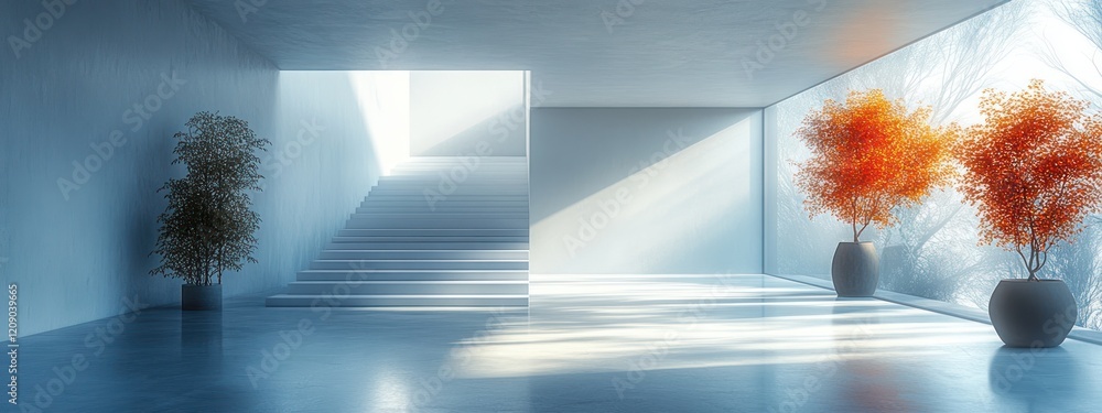 Poster minimalist interior design with angular shadows and high key lighting